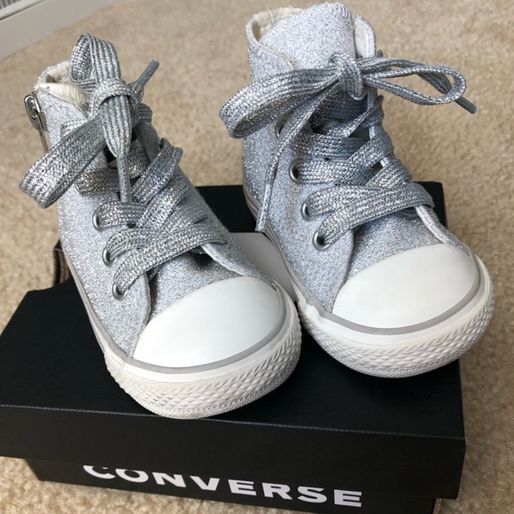silver glitter infant converse
